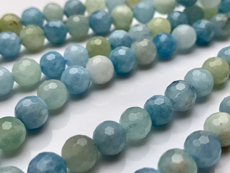 WHOLESALE 6mm 8mm Natural Color Faceted Round Aquamarine Gemstone Beads Genuine Natural Multi Color Aquamarine Gemstone Loose Beads #2410