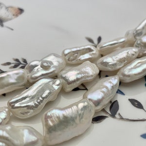 8-10x16-20 mm AAAA blanco natural Biwa Stick perlas de agua dulce genuino Super alto brillo blanco Natural suave brillante Biwa perlas # P1307