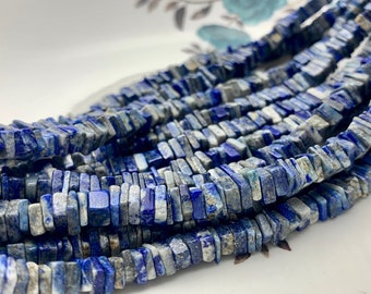 5mm 6mm 7mm 8mm 9mm 100% All Natural Lapis Lazuli Gemstone Beads Natural Multi Blue Color Lapis Flat Square Cut Heishi Beads 8 Inches #3733