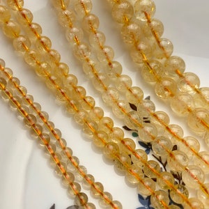 4mm  6mm 8mm 10 mm Smooth Round Citrine Gemstone Beads Genuine Natural Color Citrine Loose Beads  #2595
