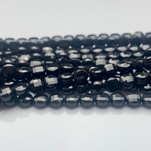 4mm Micro Faceted Diamond Cut Black Color Spinal Beads Flat Coin Disc Shape Genuine Spinal Gemstone Beads 15.5 Inches Strand #3068