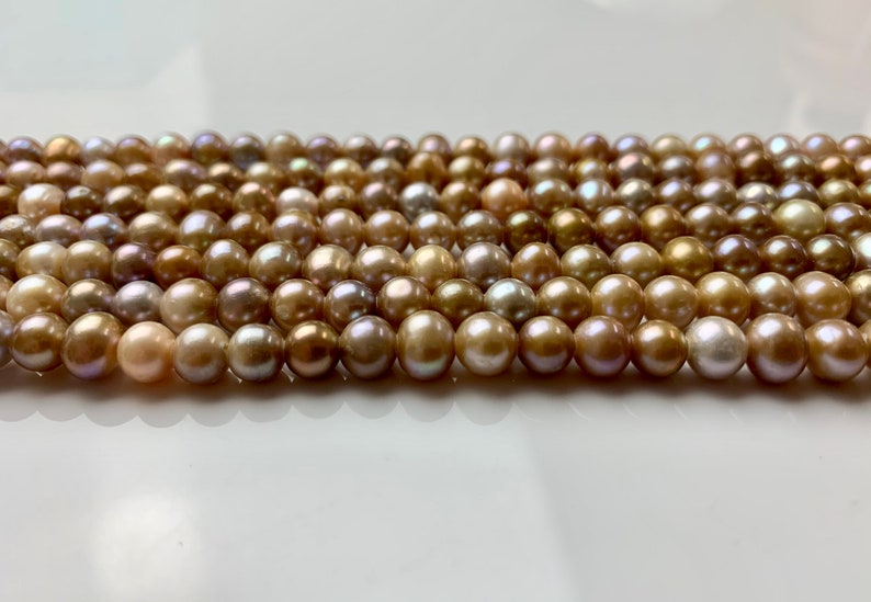 Genuine Natural Champagne Potato Freshwater Pearls #1292 Hole Size 1.8 mm 6 mm Large Hole Natural Seaweed Color Freshwater Potato Pearls