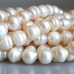 12-14 mm Large Hole White Graduated Freshwater Pearl With Ring Hole Size 2.0 mm, Large Hole White Freshwater Pearl Beads #106