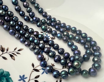 54 inch Hand Knotted 8mm Potato Freshwater Pearl Necklaces Dark Peacock OR Champagne Genuine Pearl Long Bridal Necklace #306