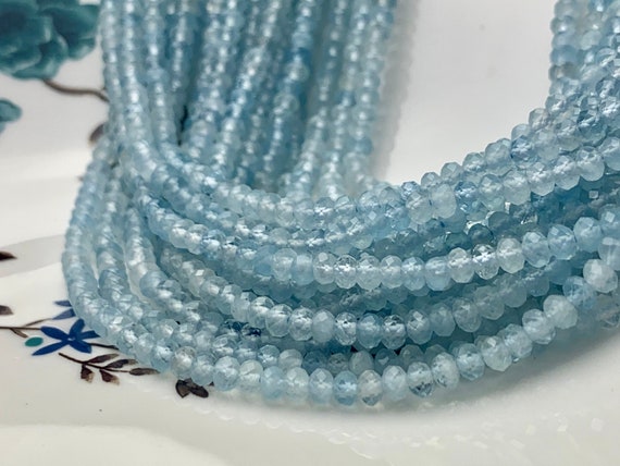 3 x 4 mm ナチュラルカラー ファセット ロンデル アクアマリン