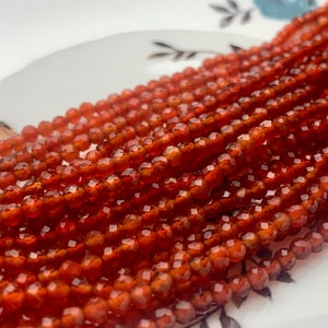 2mm 3mm 4mm AAA Micro Faceted Round Carnelian Gemstone Beads Top Quality Orange Carnelian Faceted Gemstone Loose Beads #2329