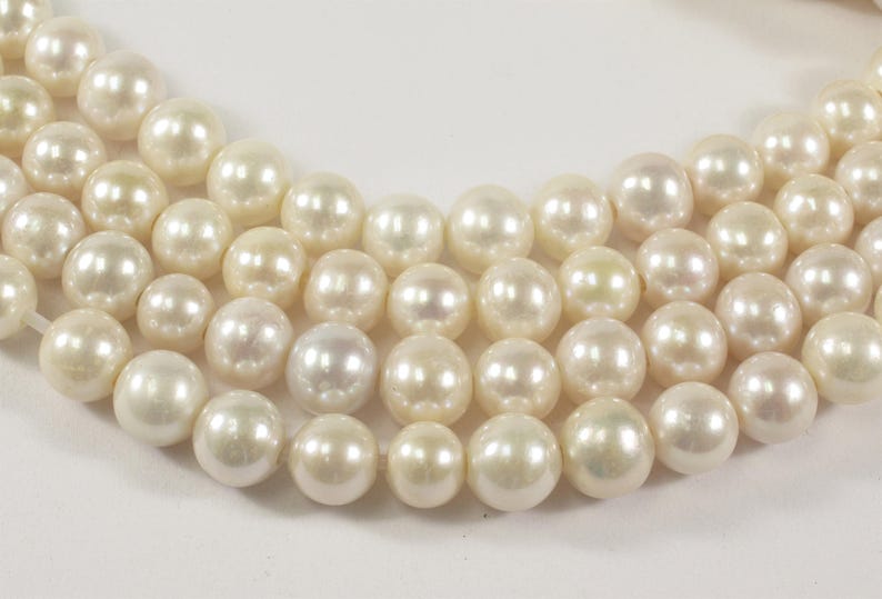 High Luster White Genuine Pearls 10 mm Half Strand Extra Shiny Large Hole Natural White Round Freshwater Pearl Beads 2mm Hole 231-LHRW10