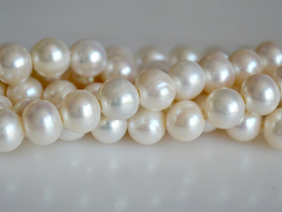 #230 10-12mm Half Strand Large Hole Natural White Semi Round Pearl 2 mm Hole