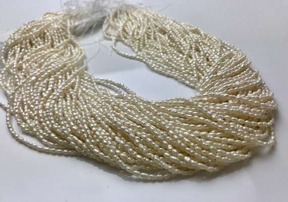 #631 1.5-2 x 3 mm Natural White Rice Tiny Freshwater Pearls,Dainty Pearl Beads