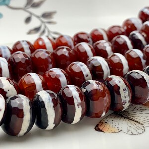 10x13-14 mm DZI Tibetan Agate Large Hole Faceted Drum Shape Cinnamon Brown Color Agate Hole Size 2.0 mm 14 Inches Strand 37 Beads  #2733