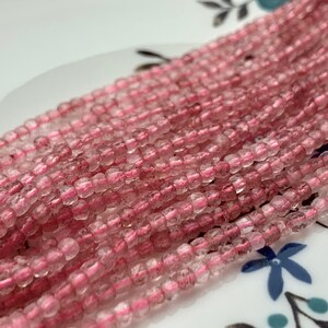 2.5 mm Micro Faceted Cube Dice Square Shape Strawberry Quartz Beads Genuine Diamond Cut Pink Color Gemstone Beads 15.5 Inches #3549