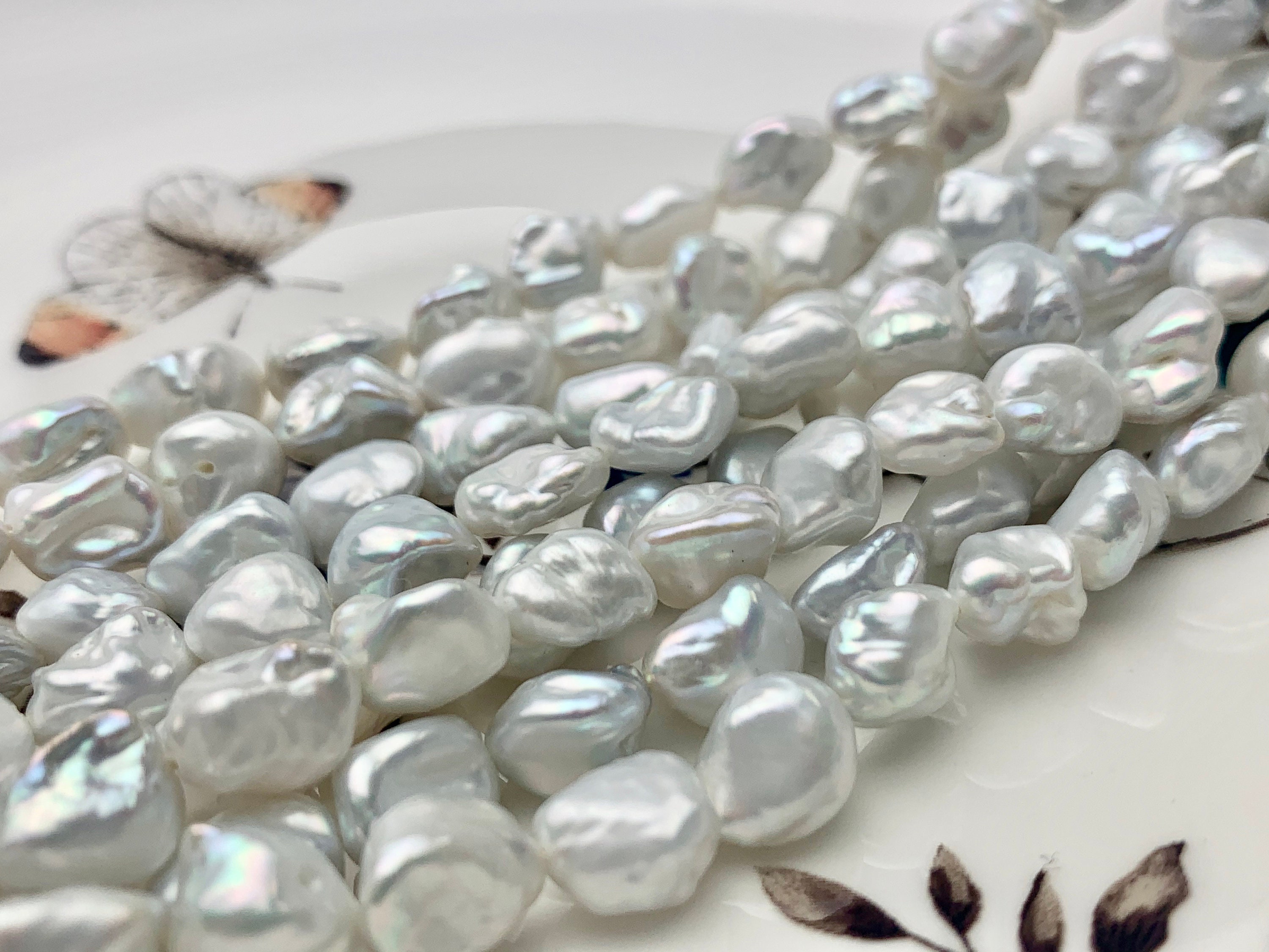 7-8x10 Mm AAA Natural Silver White Keshi Freshwater Pearls