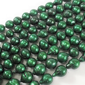10.5 to 14 x 10 to17 mm Forest Green Graduated  Baroque Pearl Beads, Irregular Natural Pearls, Genuine Freshwater Pearls #101
