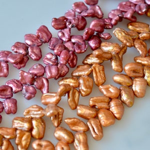 6x8-9mm and 8x10-12mm Dancing Biwa Stick Freshwater Pearl Beads Pink and Brown Color Top Drilled #801