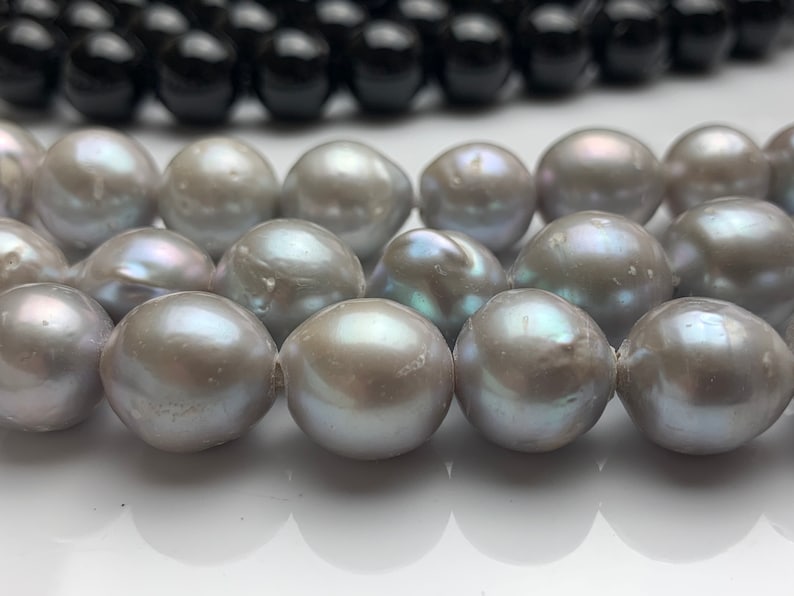 #1138 12-14 mm Large Hole Gray Baroque Pearl 2.2 mm Hole Rare Edison Pearl Jumbo Baroque Pearl Genuine Freshwater Pearls
