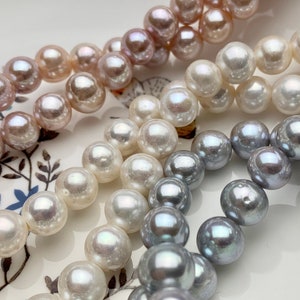 10 mm Half Strand Extra Shiny Large Hole Natural White/Pink OR Gray Round Freshwater Pearl 1.5mm 2.2mm Hole High Luster Genuine Pearls 231 image 1