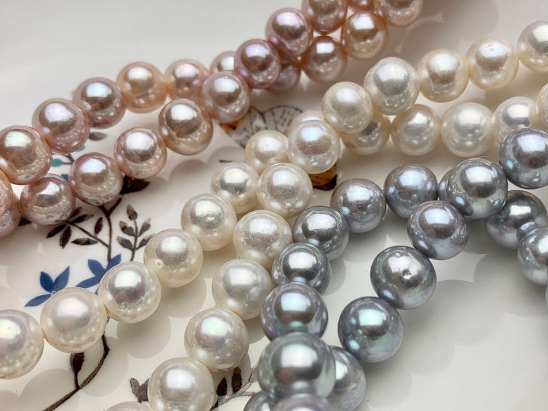 10 mm Half Strand Extra Shiny Large Hole Natural White/Pink OR Gray Round Freshwater Pearl 1.5mm 2.2mm Hole High Luster Genuine Pearls 231 image 1