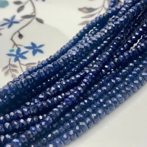 3mm 4mm 5mm AAA Faceted Rondelle Natural Blue Sapphire Gemstone Beads Genuine Top Quality High Polished Faceted Sapphire Loose Beads #3775