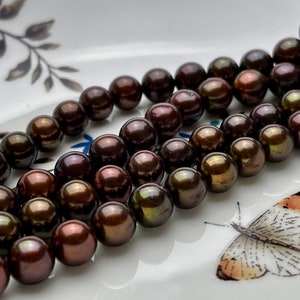 8.5-9mm 11-11.5mm AAA Dark Chocolate Brown Color Round Freshwater Pearl Beads Genuine Freshwater Pearl Beads High Luster Round Pearls #1569