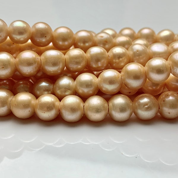 8 mm Large Hole Gold Champagne Color Semi Round Freshwater Pearl Beads Hole Size 2.2 mm Genuine Large Hole Freshwater Pearls  #1895