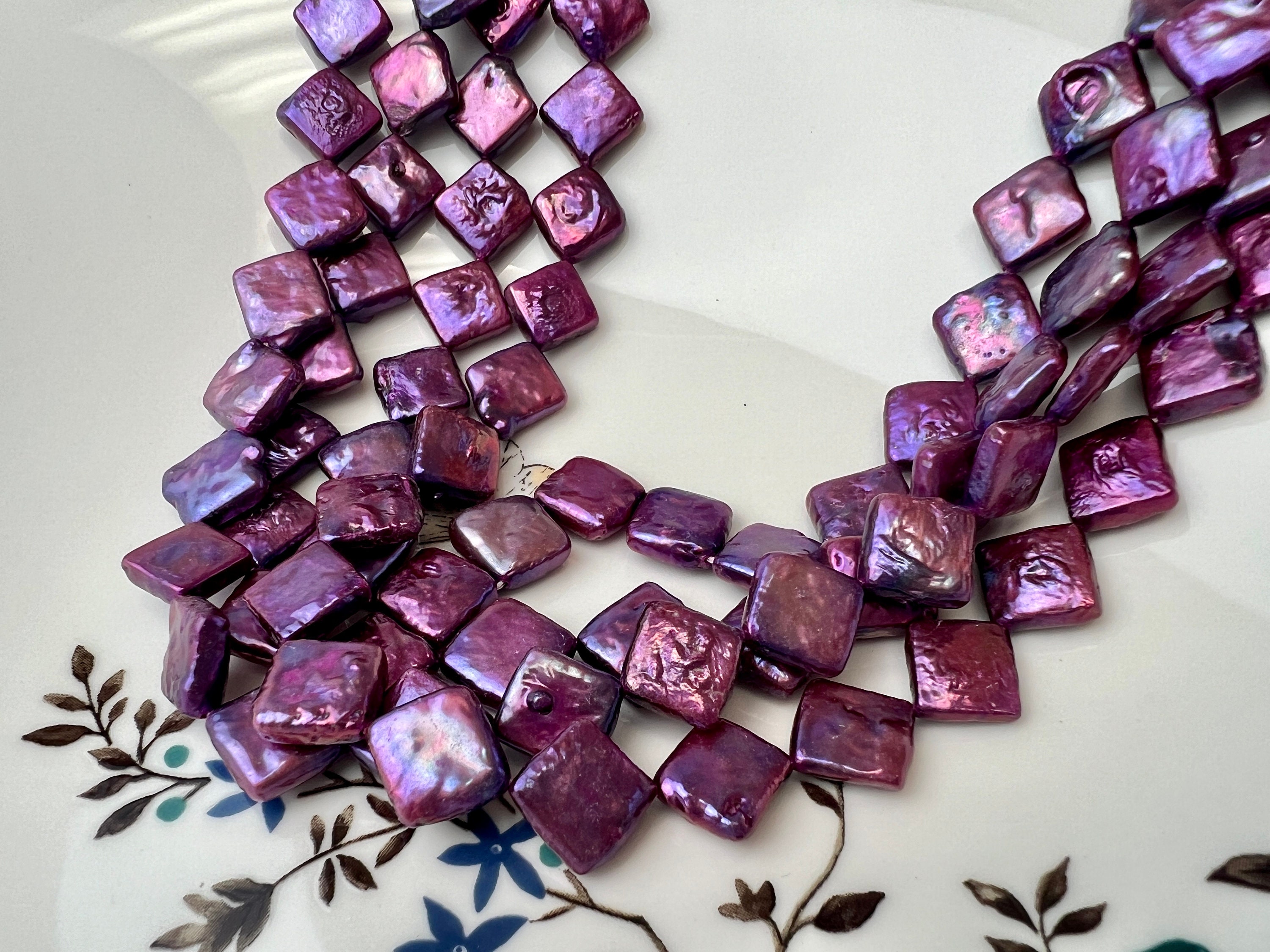 10mm Mulberry Purple Color Diamond Square Coin Shape Freshwater Pearl Beads Genuine High Luster Coin Pearls 29-31 Beads #P2499