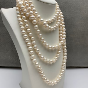 40 Inches Hand Knotted 8-9 mm or 9-10 mm Potato Natural White Color Freshwater Pearl Necklaces Long Pearl Necklace #1679
