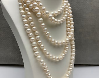 40 Inches Hand Knotted 8-9 mm or 9-10 mm Potato Natural White Color Freshwater Pearl Necklaces Long Pearl Necklace #1679