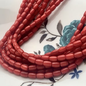 4x6 mm AAA Red Bamboo Coral Smooth Barrel Shape Red Bamboo Coral Gemstones Loose Beads 15.5 Inches Strand 67 Pieces #3565