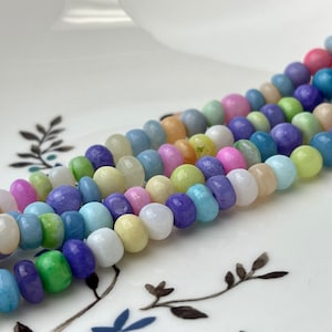 5-8 mm Smooth Rondelle Multi Blue Pink Purple Yellow Color Opal Gemstone Beads Genuine Natural Peruvian Blue Opal 8 Inches Strand #4380