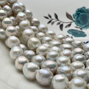 10-12 mm Natural White Half Strand Large Hole Freshwater Edison Pearl Beads Hole Size 2.2 mm Genuine Very High Luster Baroque Pearls #1980