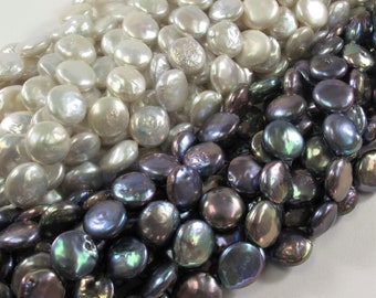 10-11mm AA Coin FreshwaterPearl Natural White Peacock 9-10mm Silver Genuine Cultured High Luster Flat Coin Pearls #381