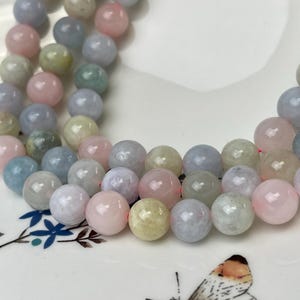 Cuentas de morganita redondas lisas de color natural de 6 mm, 8 mm, 10 mm y 12 mm. Cuentas de morganita de alta calidad en colores rosa, azul y verde. #2277