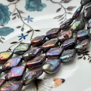11x17mm Freshwater Diamond Coin Pearl Dark Peacock Color Genuine Freshwater Coin Pearls 25 Beads #1104