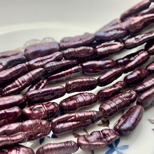 7x18-20 mm Dark Mulberry Color Biwa Stick Freshwater Pearls Genuine Dark Purple Cranberry Biwa Stick Pearls #P1246
