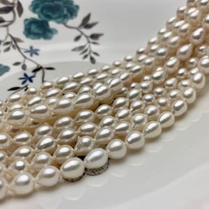 7x8-10 mm AAA Half Strand Natural White Tear Drop Shape Freshwater Pearl Beads Genuine High Luster Tear Drop Shape Freshwater Pearls #1823