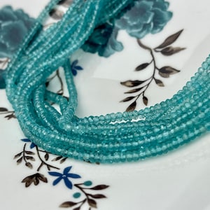 3.5 mm Natural Aqua Blue Apatite Gemstone Beads Faceted Rondelle Shape Genuine Blue Apatite Gemstone Beads 13 Inches Strand #4158