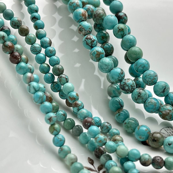 4mm 6mm 8mm 10mm Smooth Round Blue Green Brown Color Turquoise Gemstone Beads 15.5 Inches Strand #4089