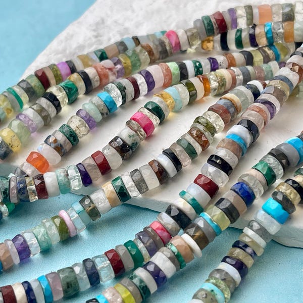 6mm 7mm All Natural Mixed Amethyst Lapis Chalcedony Emerald Green Garnet Pink Opal Faceted Rondelle Heishi Beads 16 Inches #4546