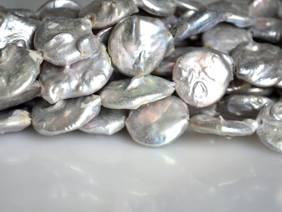 20-22 mm LargeHole JumboPearl White /& Silver CoinPearlBeads HoleSize 2.1mm #740