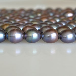 11x13-14mm AAA Peacock Large Hole Half Strand Freshwater Rice Shape Pearl Beads Hole 2.2mm #732