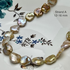 12-19 mm AAA Very Rare High Luster Natural Champagne Seaweed Mauve Pink Flat Keshi Freshwater Pearl Beads  #P2335