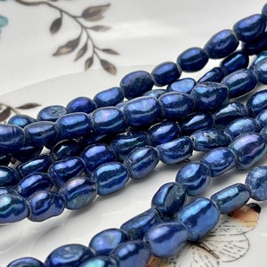 4-5x6 mm Large Hole Royal Blue Color Rice Nugget Freshwater Pearls Hole Size 1.2mm OR 1.8mm Genuine Rice Nugget Pearl Beads #P2212