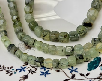 7-11mm Smooth Round Cube Dice Square Shape Prehnite Beads Natural Multi Green Color Prehnite Gemstone 15.5 Inches 45-46 Pieces #3693