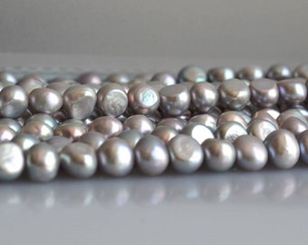 9-10 mm AAAAA Silver Gray Freshwater Pearl Nugget Beads, Gray Cultured Freshwater Pearls, Genuine Natural Pearls, Gray Pearls #122