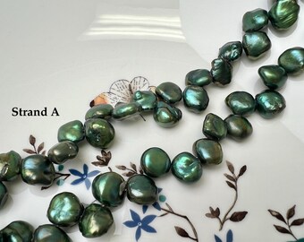 10x11-15 mm Olive Green Color Keshi Top Drilled Freshwater Pearl Beads #P3803