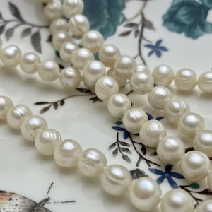 90 inches Hand Knotted 9 mm Ringed Pearl Long Necklace Genuine Natural Freshwater Pearls, Long White Pearl Bridal Necklace #223