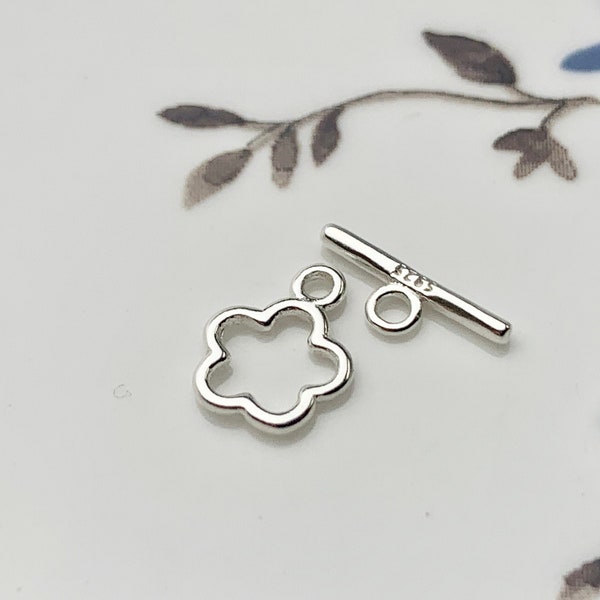 8x10 mm 925 Sterling Silver Toggle Clasp Genuine  925 Sterling Silver Toggle Findings Flower Shape Design DIY Jewelry  #10134