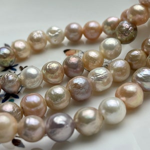 9-10 mm AAA Half Strand Large Hole Natural Multi Pink Baroque Pearl Beads 2.2 mm Hole Natural Edison Pearl With Iridescent Color #1632