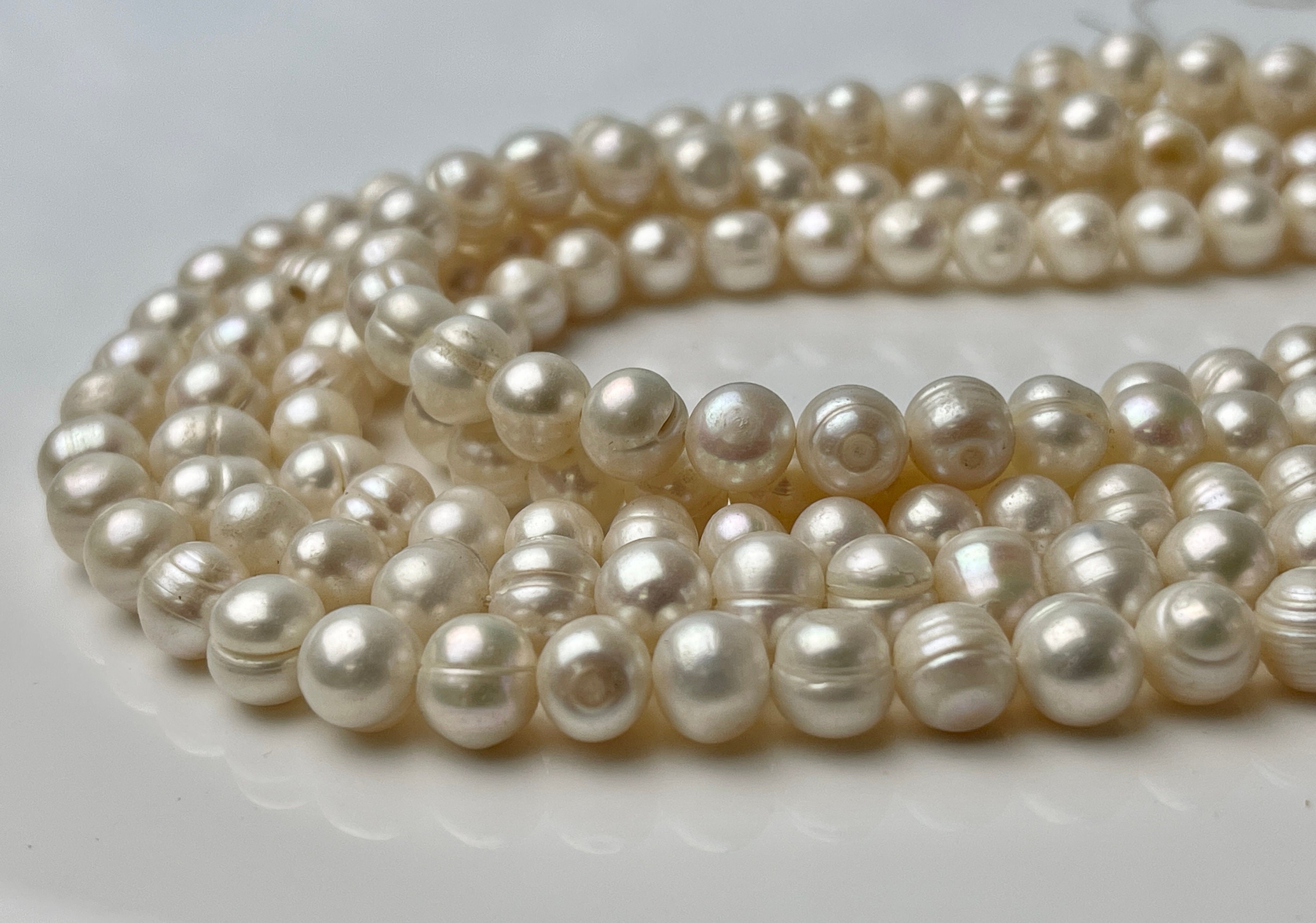 White Freshwater Pearl 5-10mm Smooth Potato AA Grade Gemstone Beads Strand  - 155585