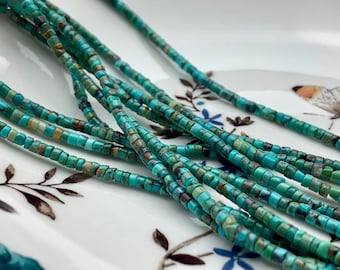 3 mm 100% All Natural Turquoise Heishi Rondelle Shape Genuine Rare Natural Color Turquoise Gemstones Loose Beads 15.5 Inches Strand #2973